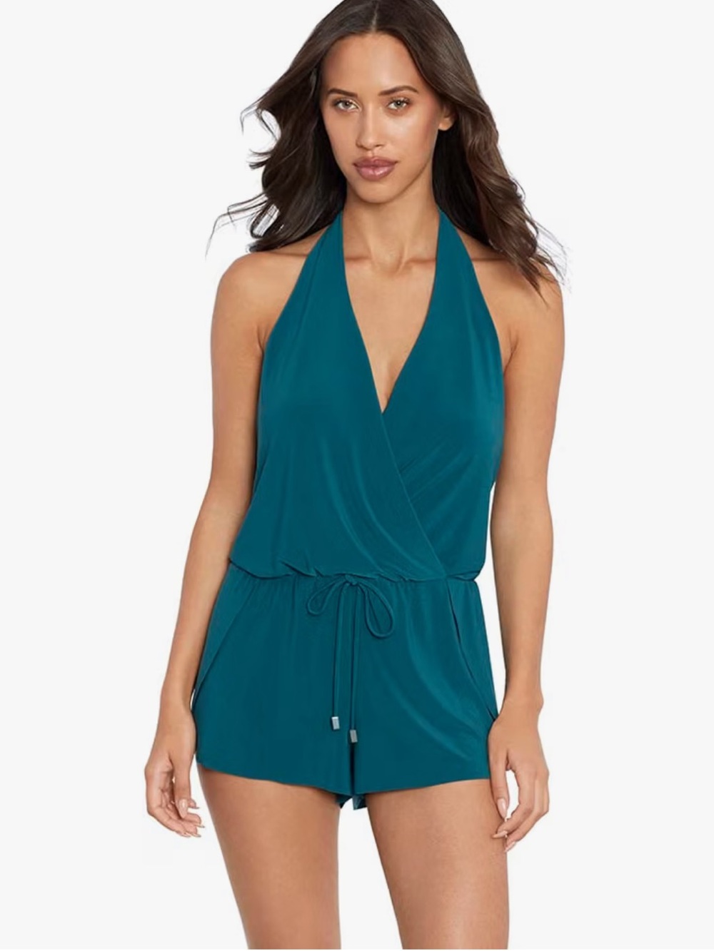 Miraclesuit Bianca Teal Halter Romper One-Piece Swimsuit